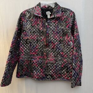 Chico’s Quilted Metallic Jacket Paisley Floral Zip Front Dressy Women’s Size 2